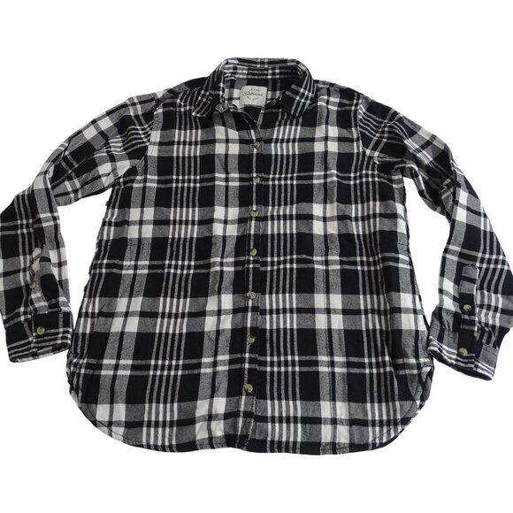 Jachs Girlfriend Black White Plaid Flannel Button Up Shirt Women Size S Pockets - Picture 1 of 12